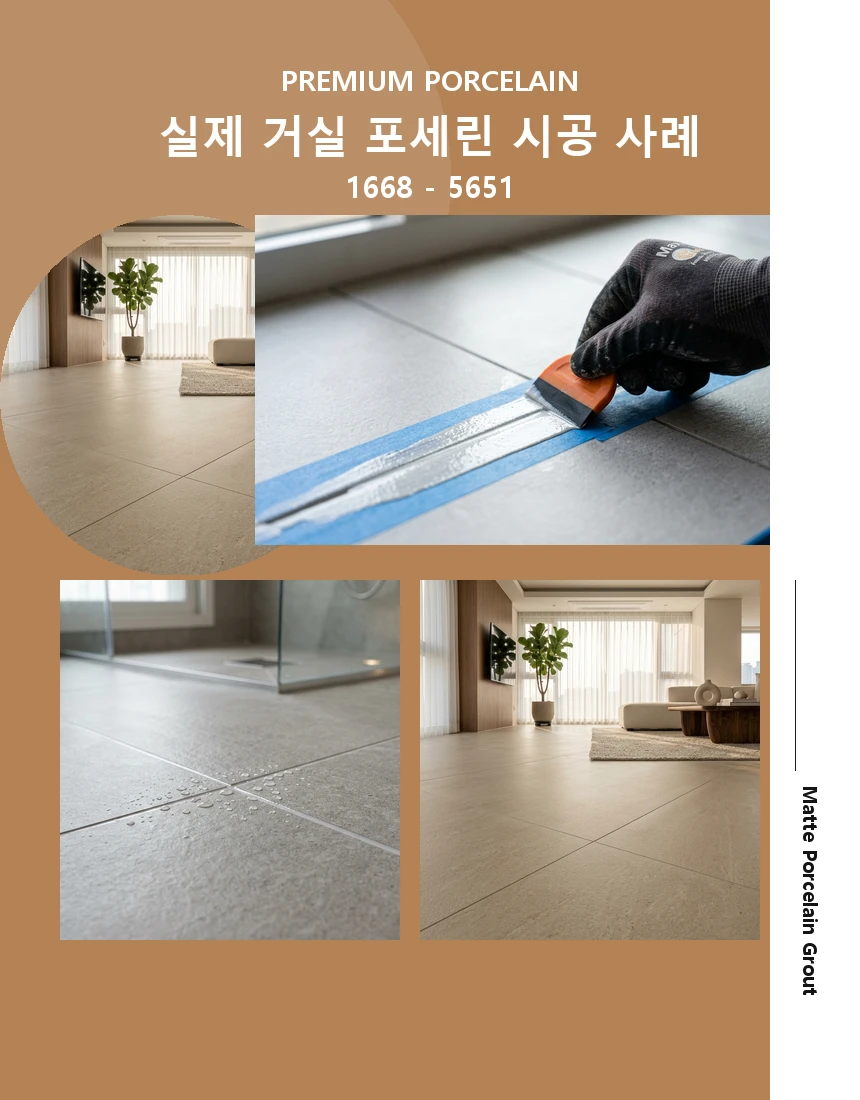 거실 무광 포세린 타일 줄눈